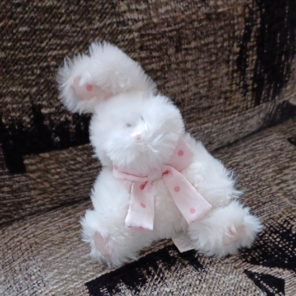 $4 Add-on Fluffy White Plush Bunny with Pink Accents